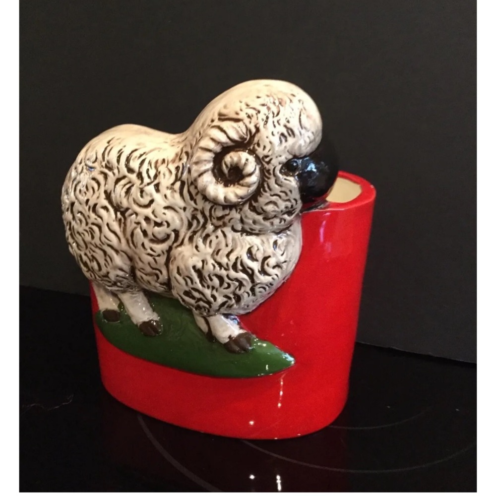 1983 vintage ceramic planter, ram design, signed, handmade